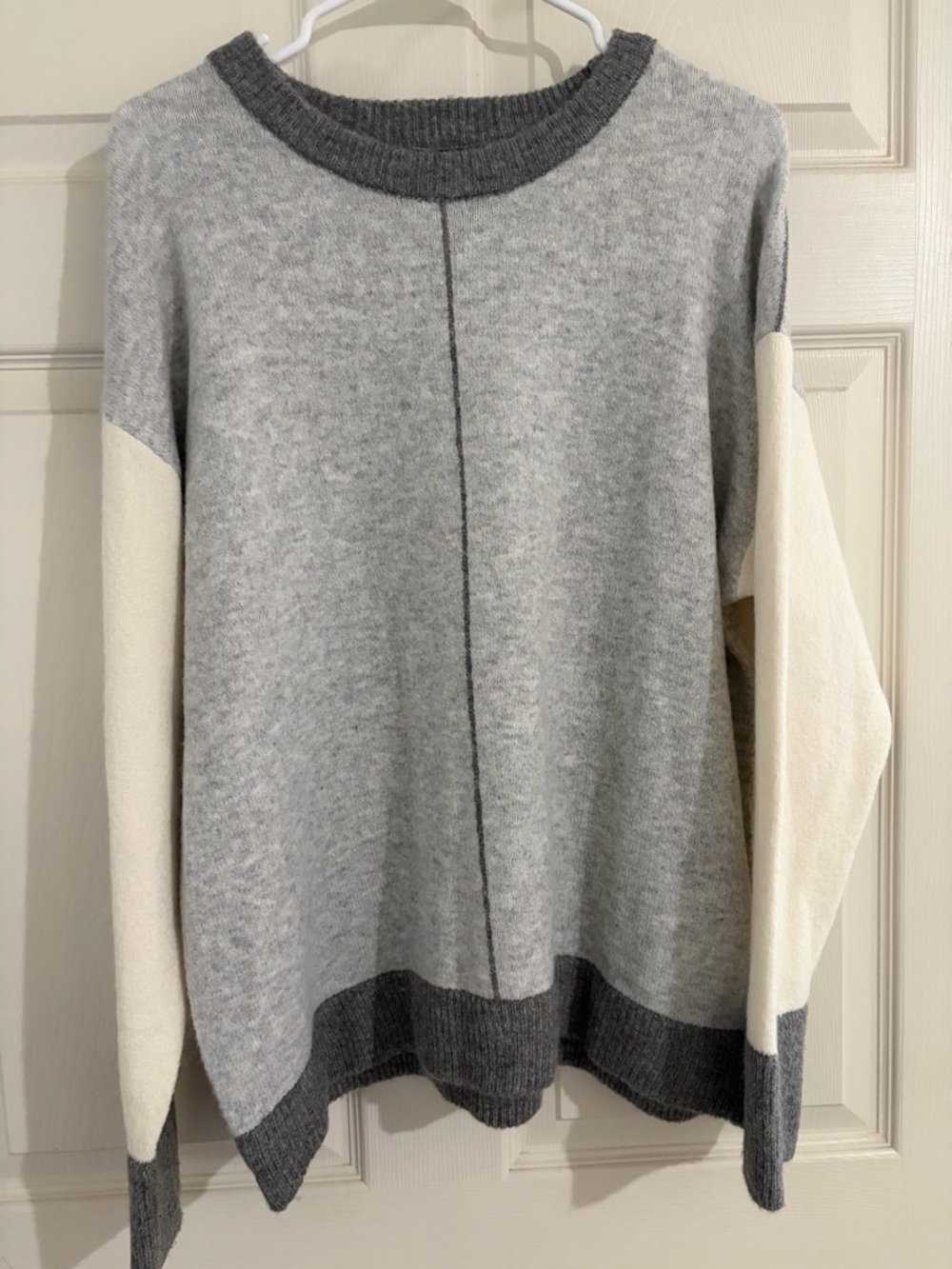 Cozy Gray and Cream Colorblock Crewneck Sweater